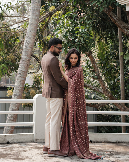 Ajrakh pure handloom gajji silk hand dyed, hand block printed and handworked saree