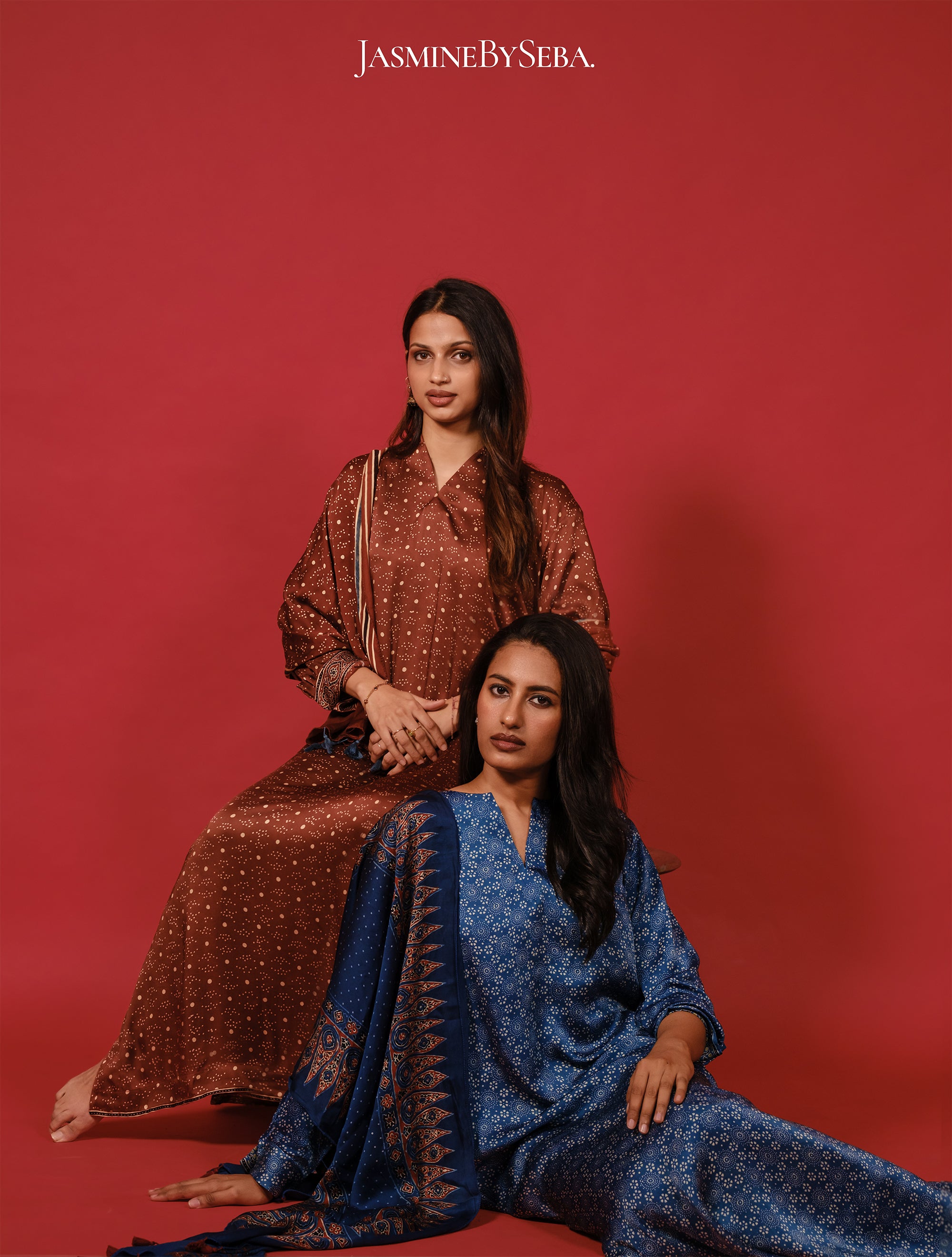 Ajrakh hand dyed hand block printed modal silk coord set