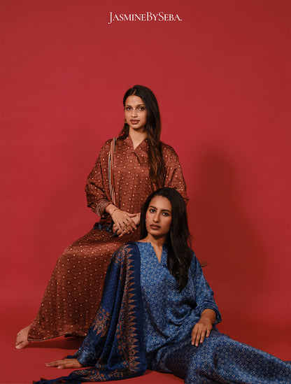 Ajrakh hand dyed hand block printed modal silk coord set