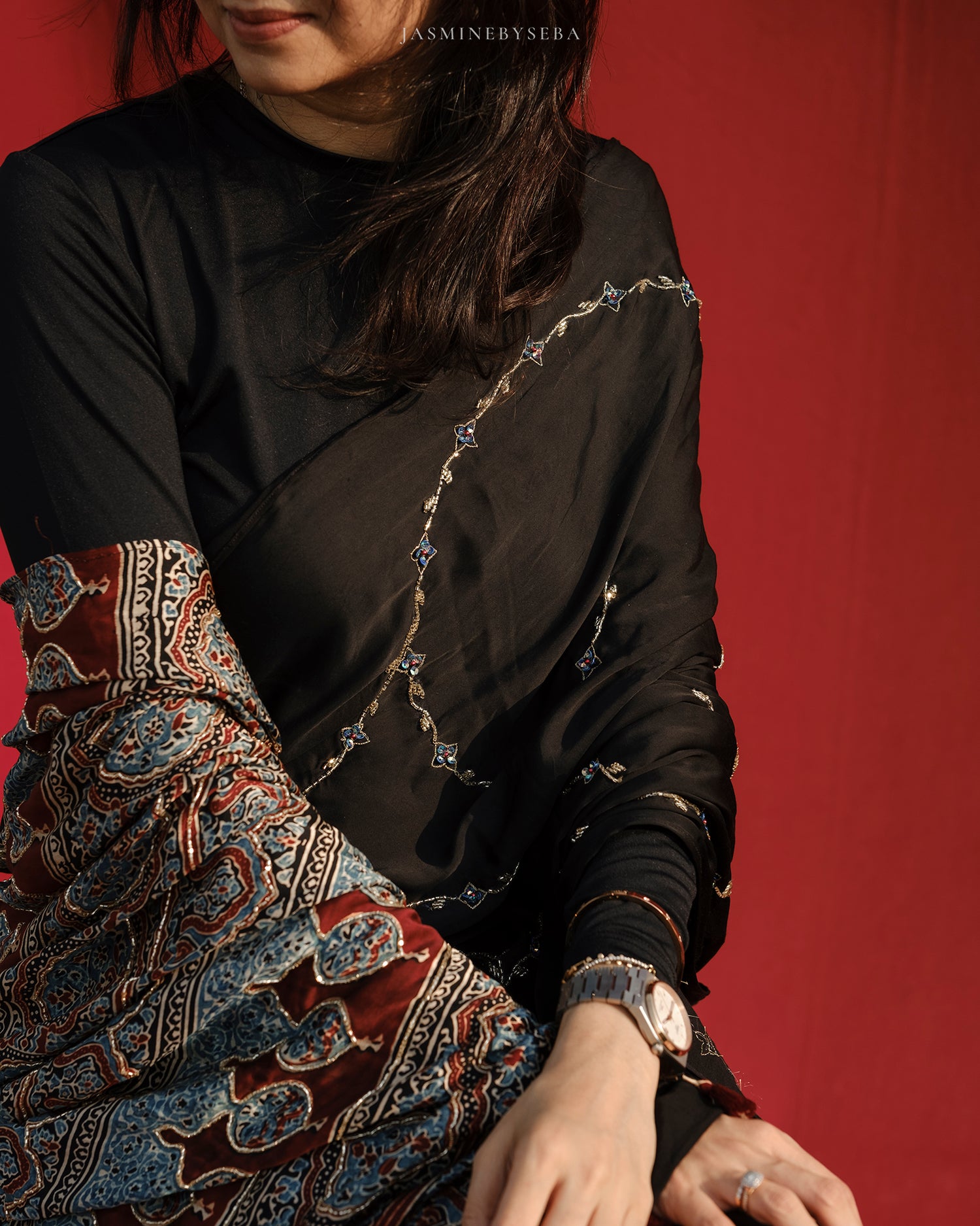 Ajrakh modal silk handworked saree with modal silk handworked dupatta