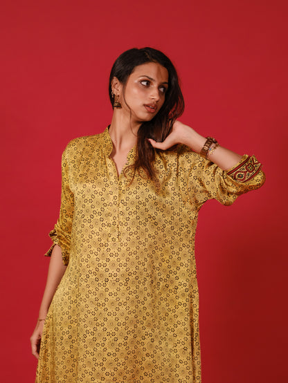 Ajrakh hand dyed hand block printed modal silk coord set