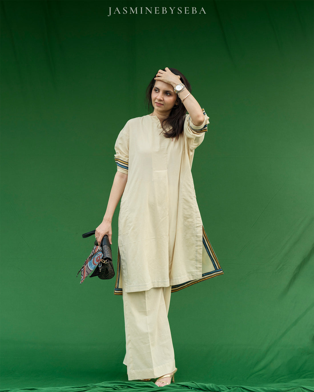 Ajrakh hand dyed and hand block printed organic cotton coord set