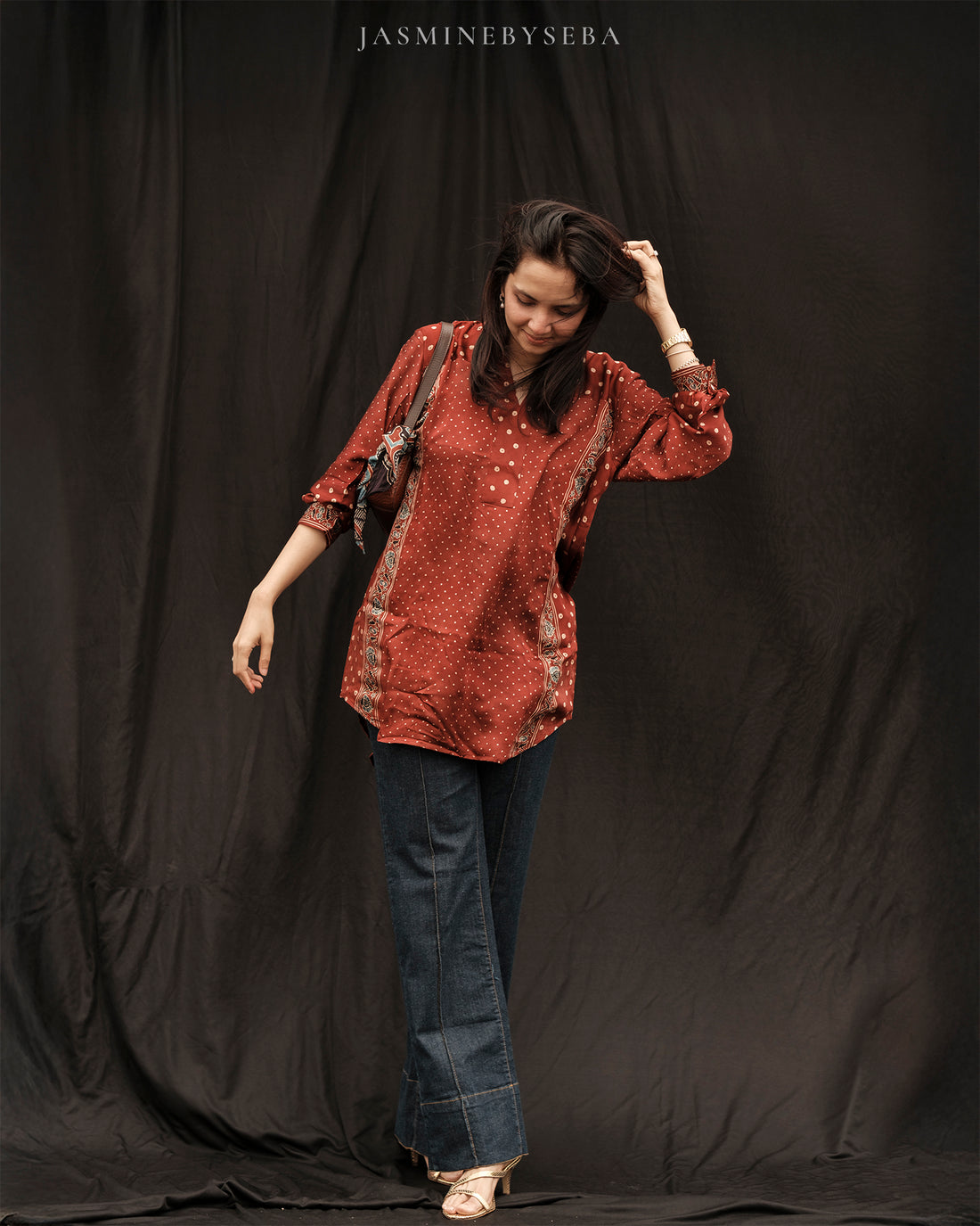 Ajrakh hand dyed hand block printed modal silk tunic