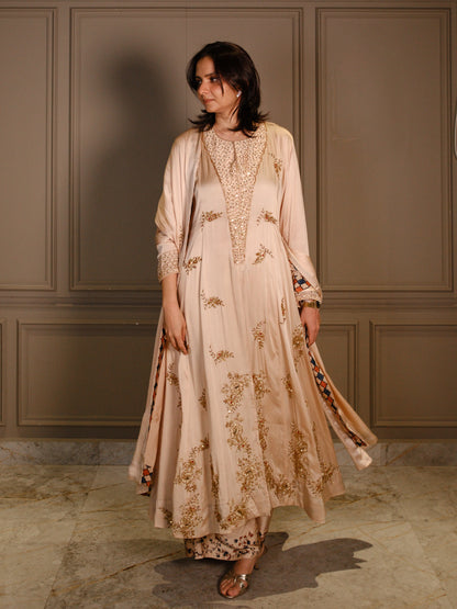 Ajrakh hand dyed hand block printed modal silk panel cut salwar set with cut bead handwork