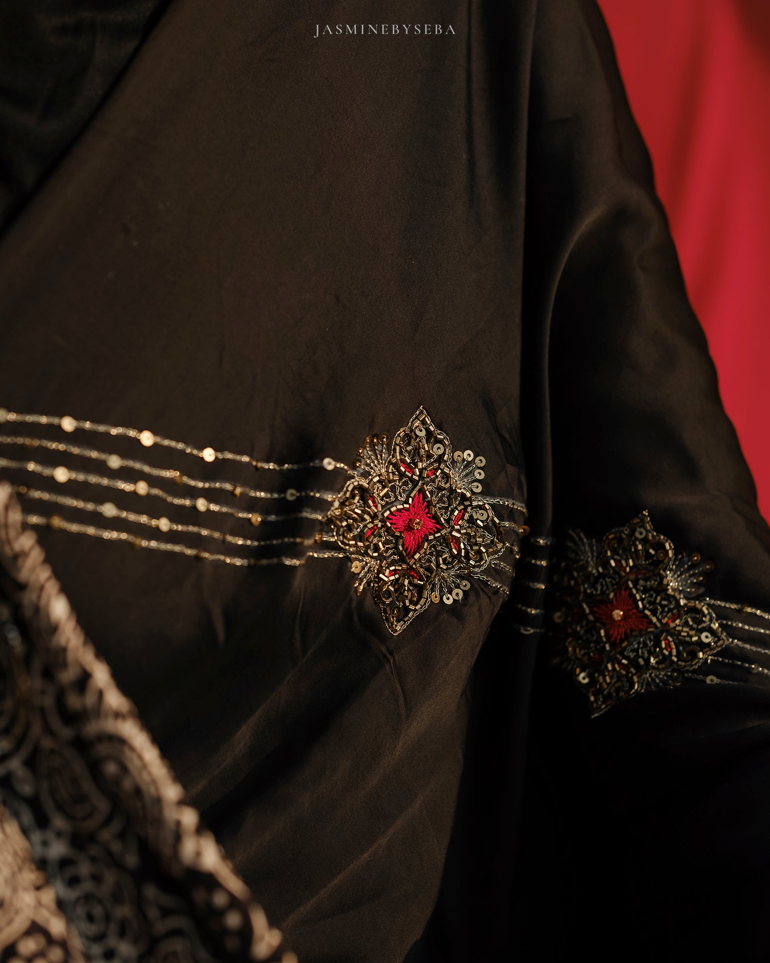 Ajrakh modal silk hand dyed, hand block printed and handworked saree with modal silk handworked dupatta