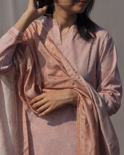 Jasmine in-house printed straight cut set in cotton lawn with modal silk dupatta