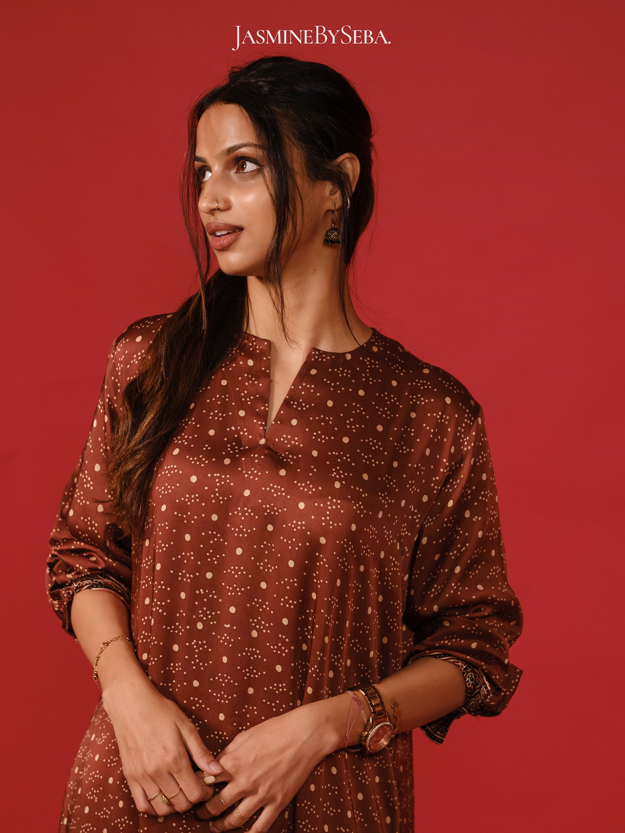 Ajrakh hand dyed hand block printed modal silk coord set