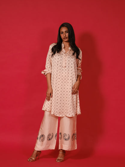 Ajrakh hand dyed hand block printed modal silk coord set