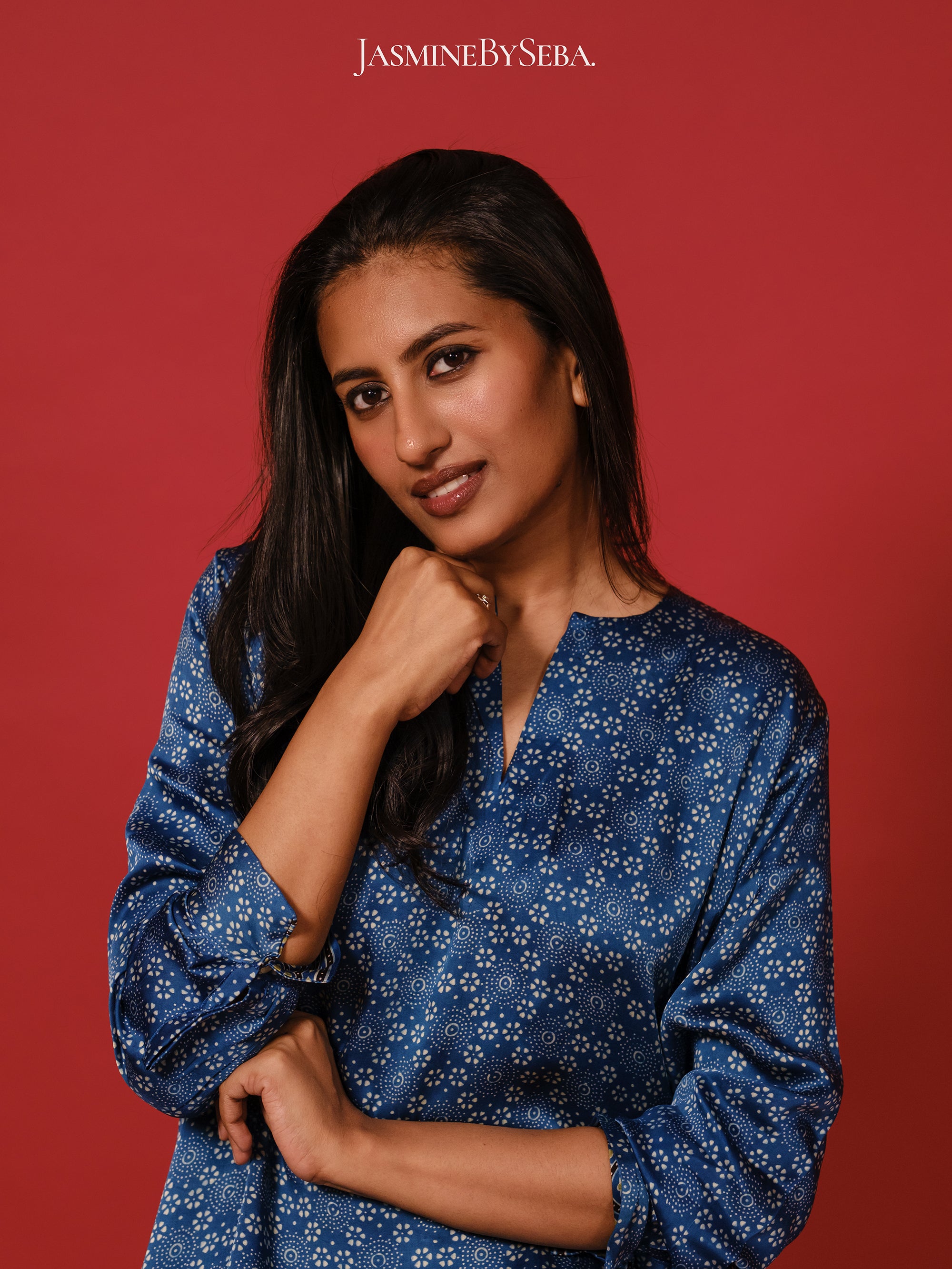 Ajrakh hand dyed hand block printed modal silk coord set