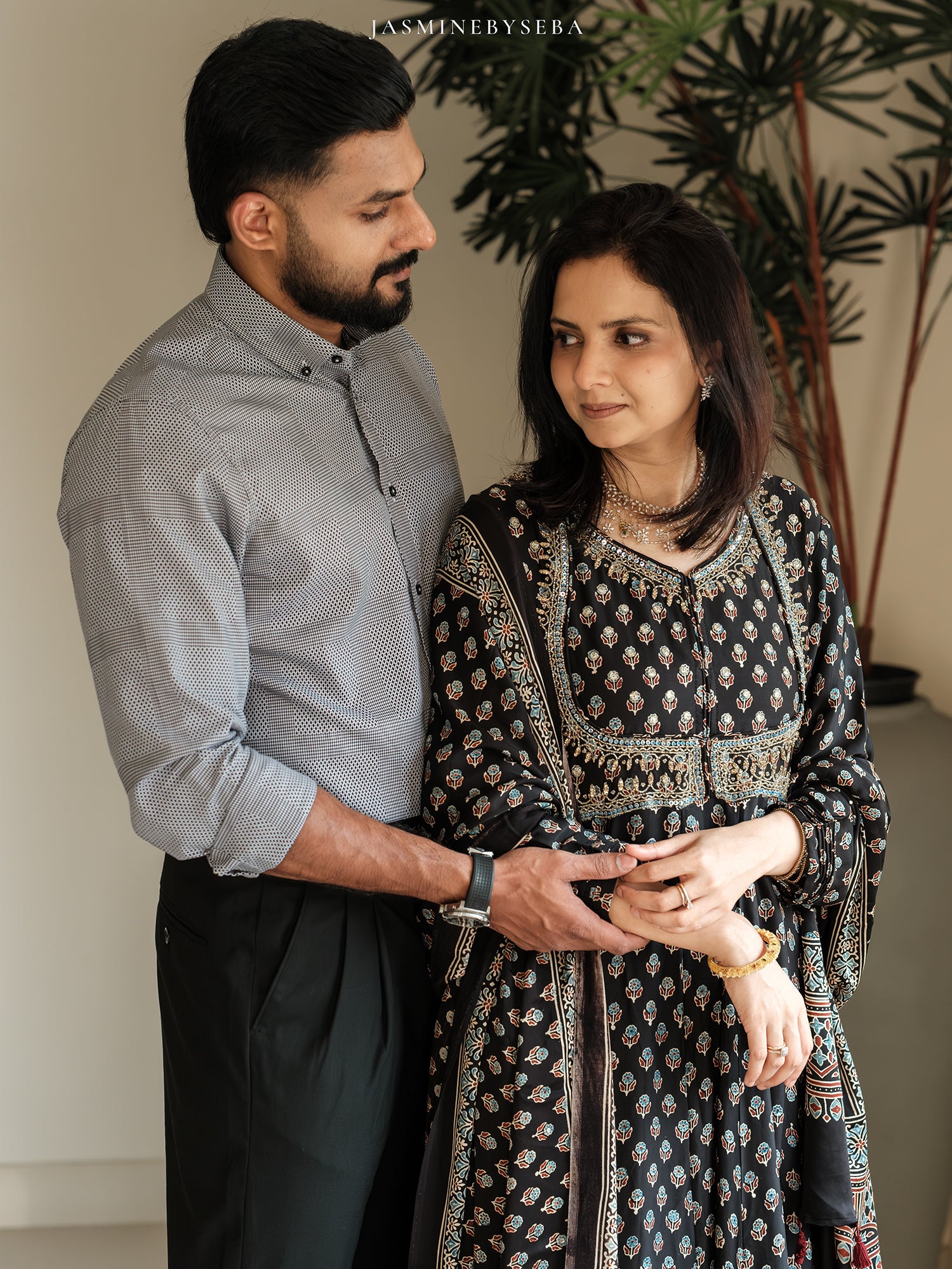 Custom made Ajrakh hand dyed hand block printed modal silk anarakali set with hand embroidry