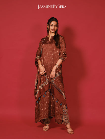 Ajrakh hand dyed hand block printed modal silk coord set