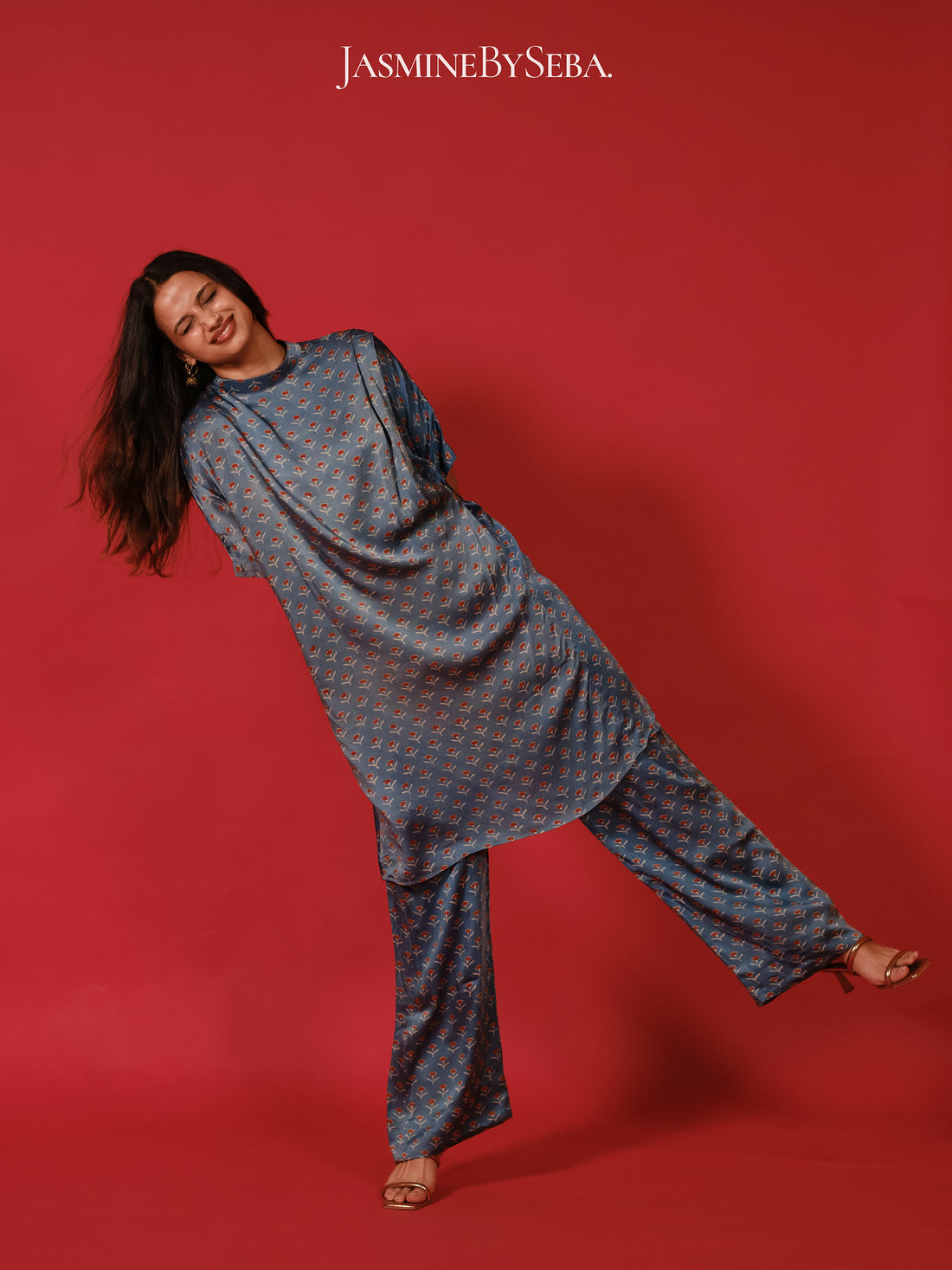 Ajrakh hand dyed hand block printed modal silk coord set