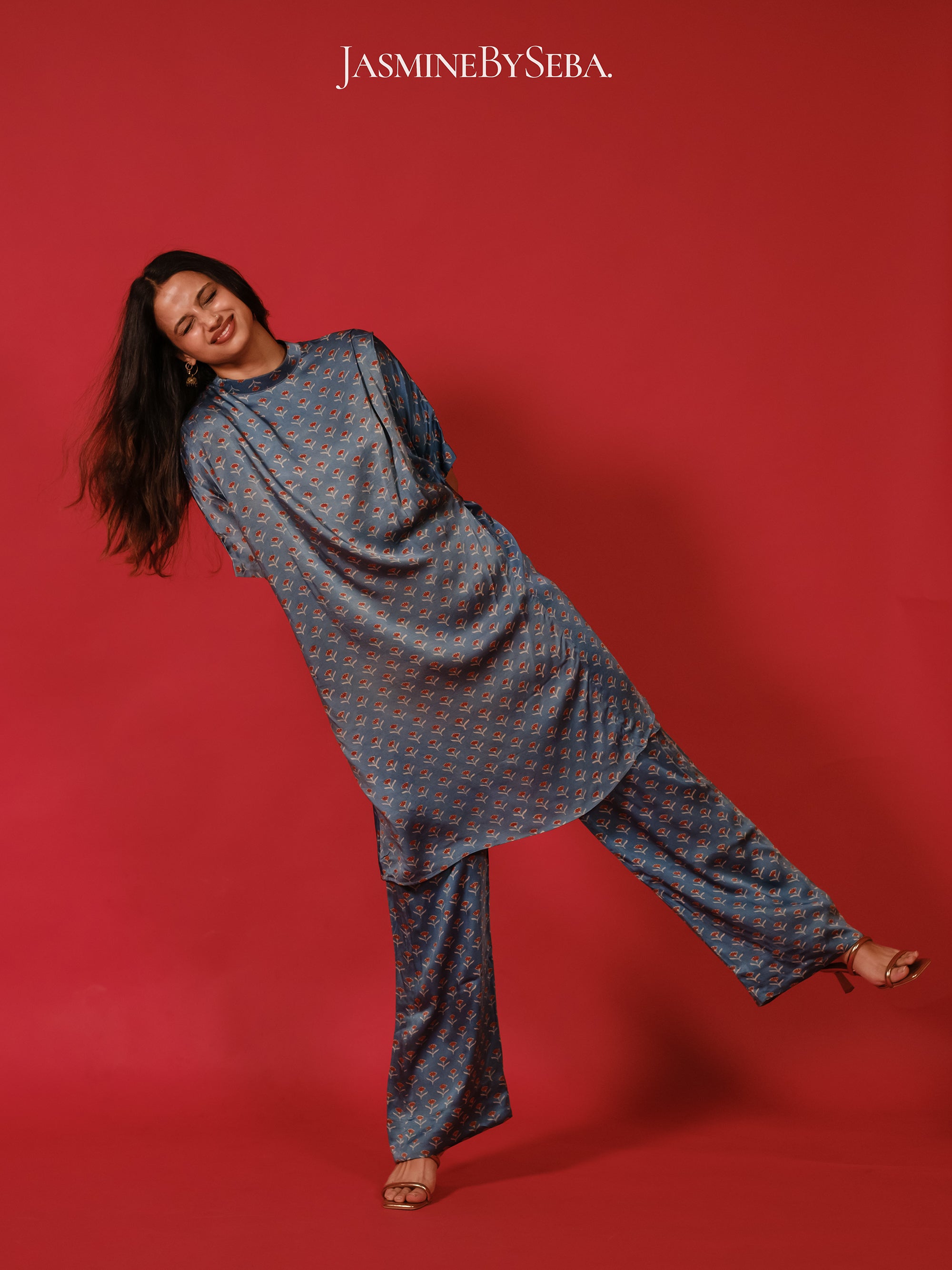 Ajrakh hand dyed hand block printed modal silk coord set