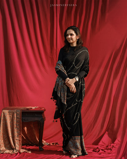 Ajrakh modal silk handworked saree with modal silk handworked dupatta