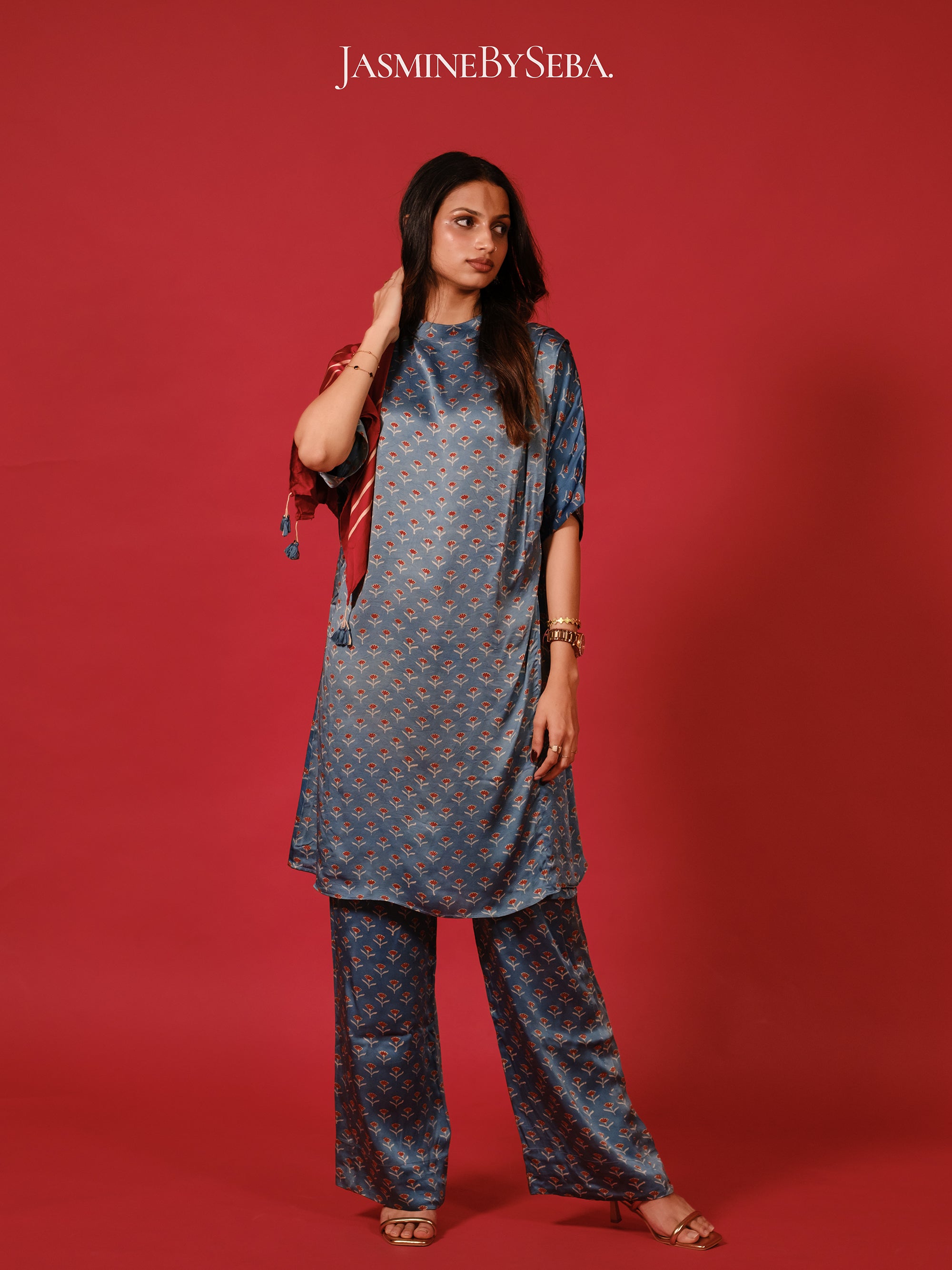 Ajrakh hand dyed hand block printed modal silk coord set