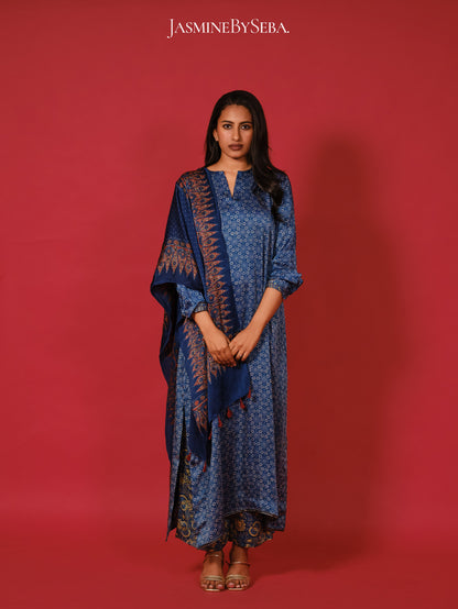 Ajrakh hand dyed hand block printed modal silk coord set