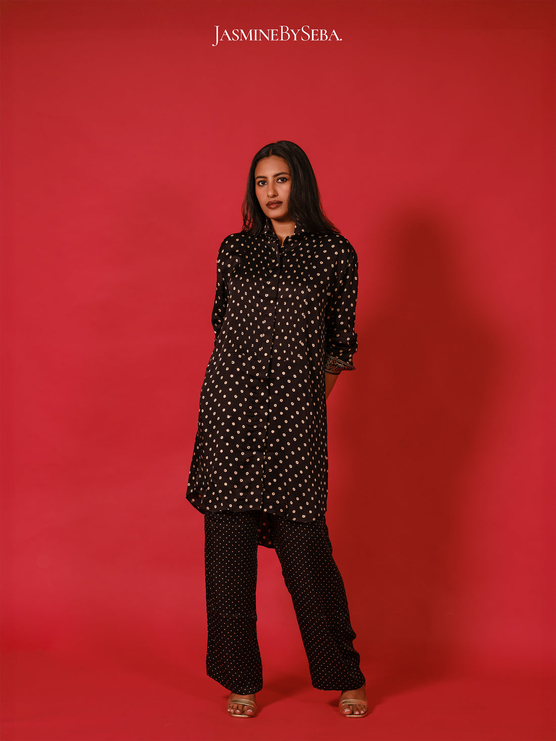 Ajrakh hand dyed hand block printed modal silk coord set