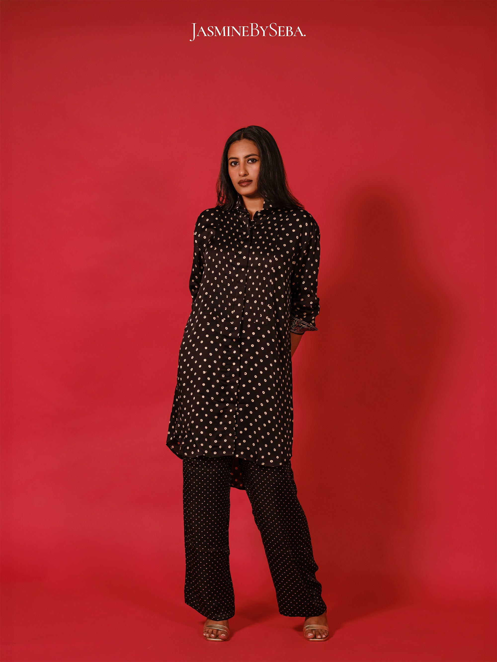 Ajrakh hand dyed hand block printed modal silk coord set