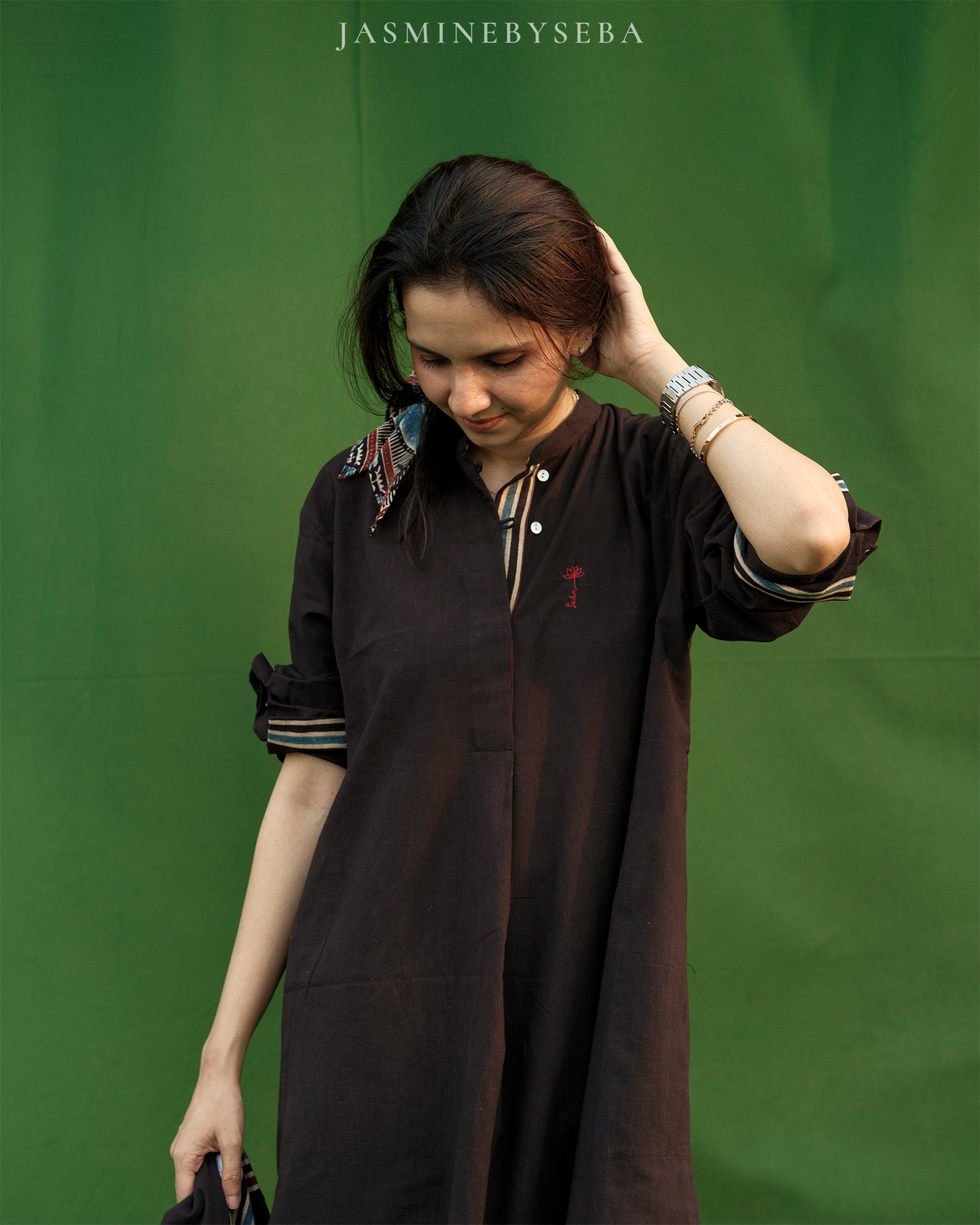 Ajrakh hand dyed and hand block printed organic cotton coord set