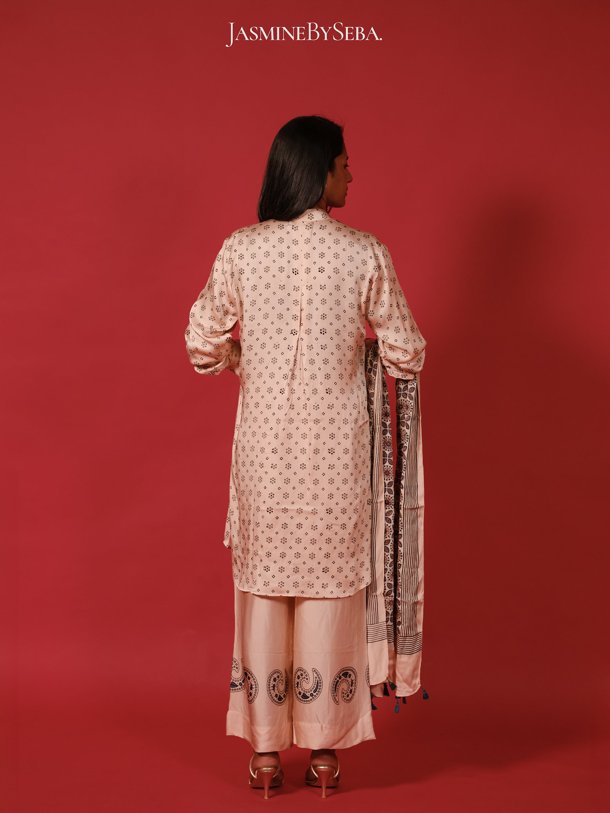 Ajrakh hand dyed hand block printed modal silk coord set