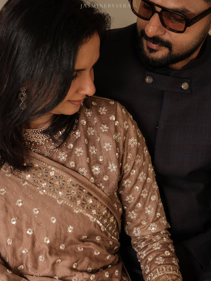 Custom made Ajrakh handcrafted handloom Tusshar silk bridal lehenga set with pure handloom gajji silk dupatta detailed out with hand embroidry