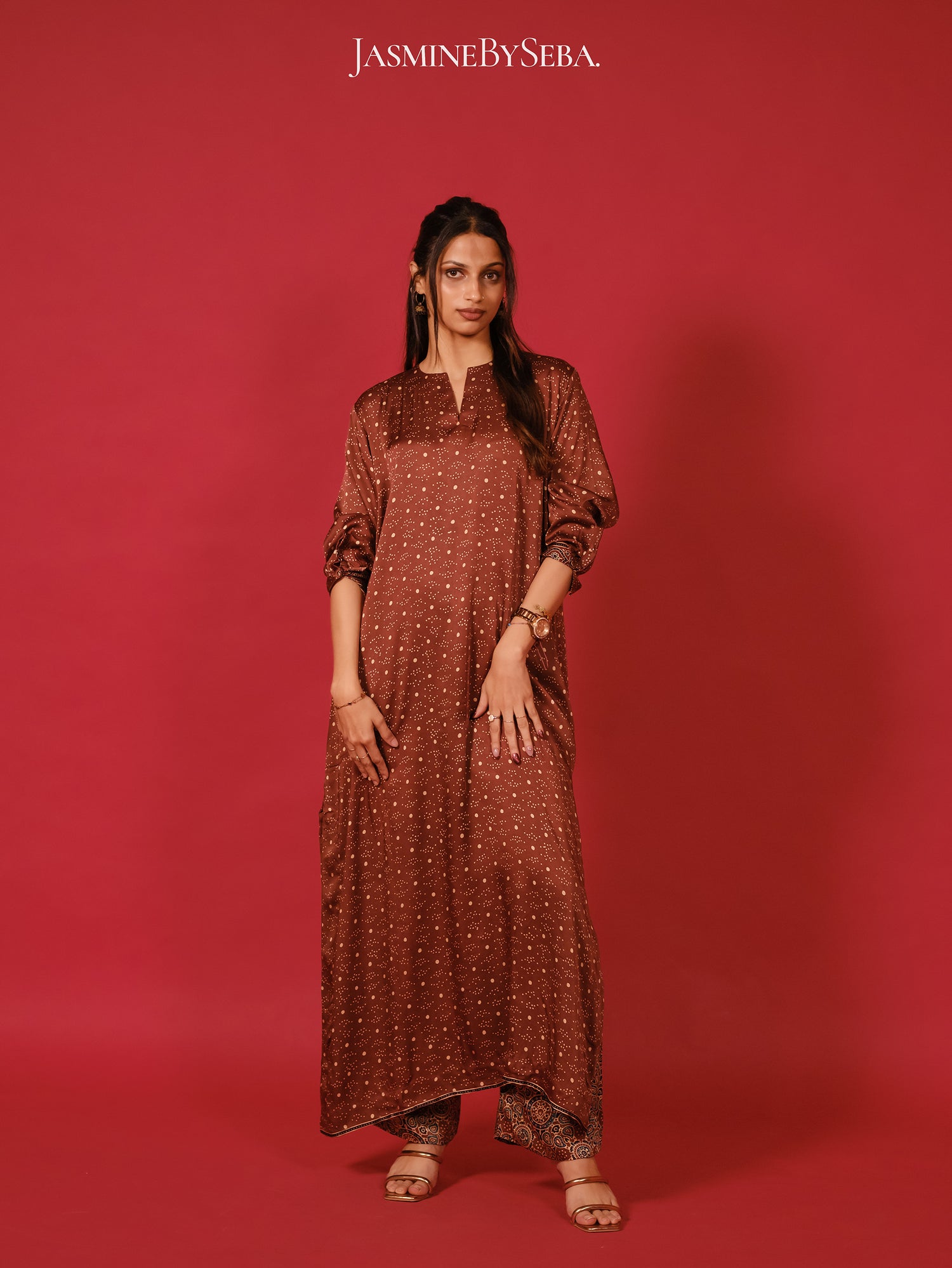 Ajrakh hand dyed hand block printed modal silk coord set