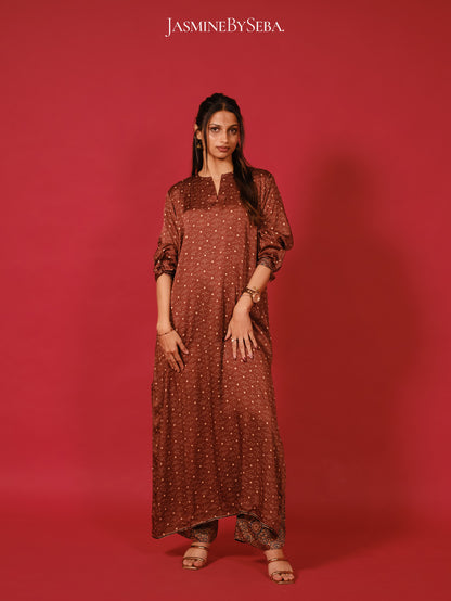 Ajrakh hand dyed hand block printed modal silk coord set