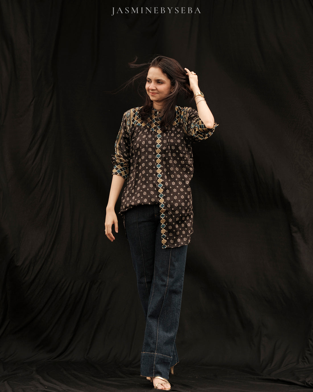 Ajrakh hand dyed hand block printed modal silk tunic