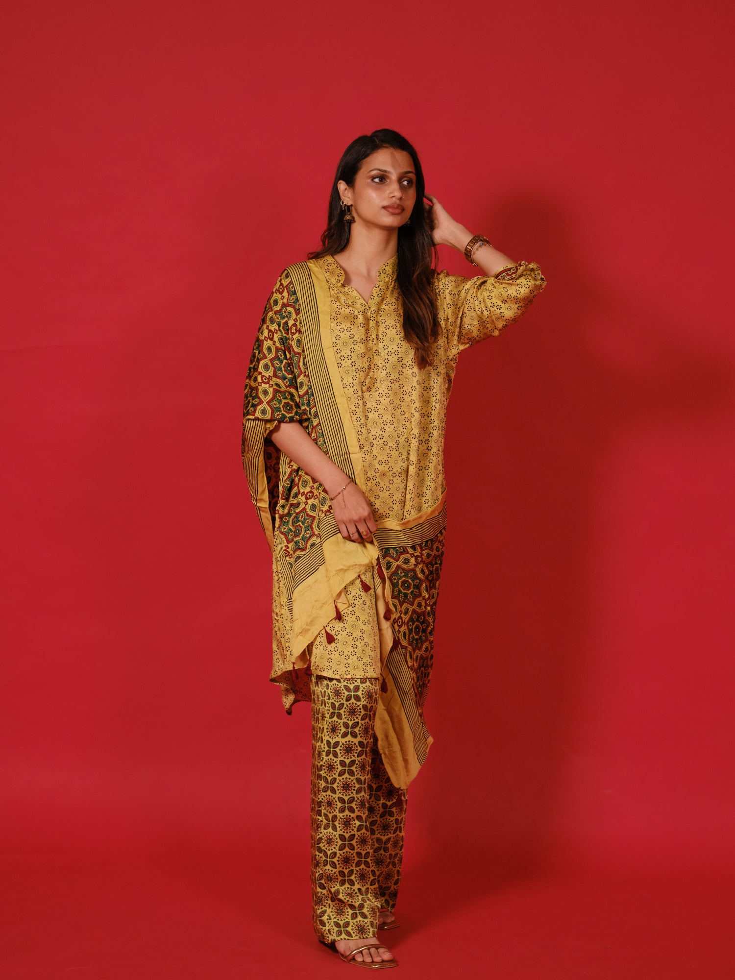 Ajrakh hand dyed hand block printed modal silk coord set