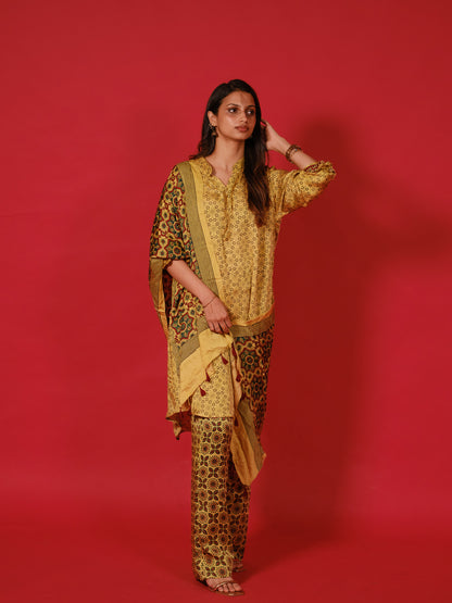 Ajrakh hand dyed hand block printed modal silk coord set