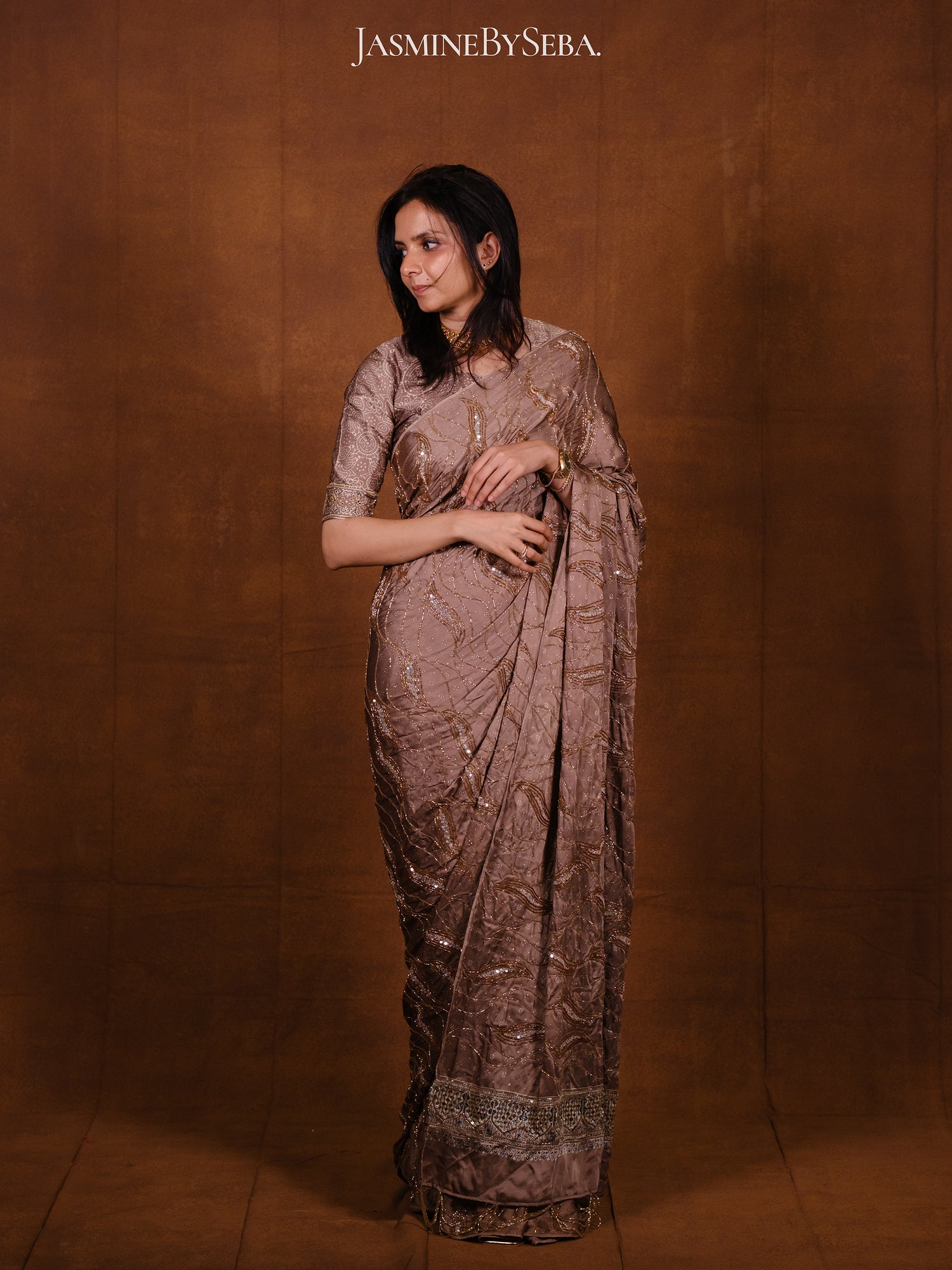 Ajrakh pure modal silk hand dyed, hand block printed and handworked saree