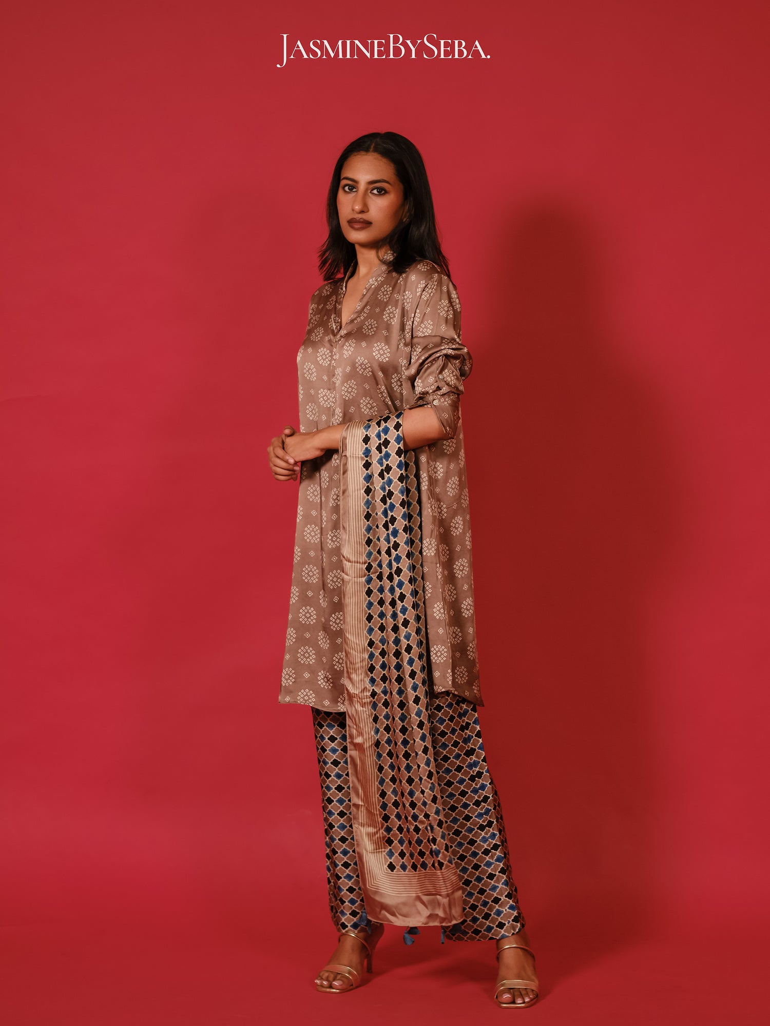 Ajrakh hand dyed hand block printed modal silk coord set