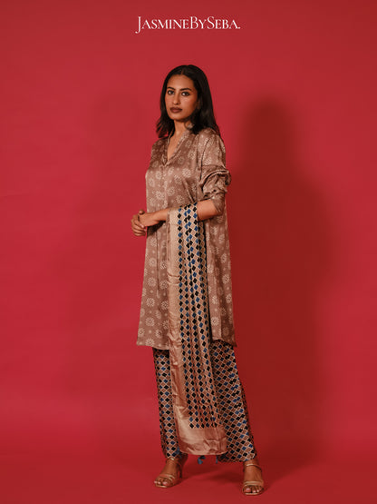 Ajrakh hand dyed hand block printed modal silk coord set
