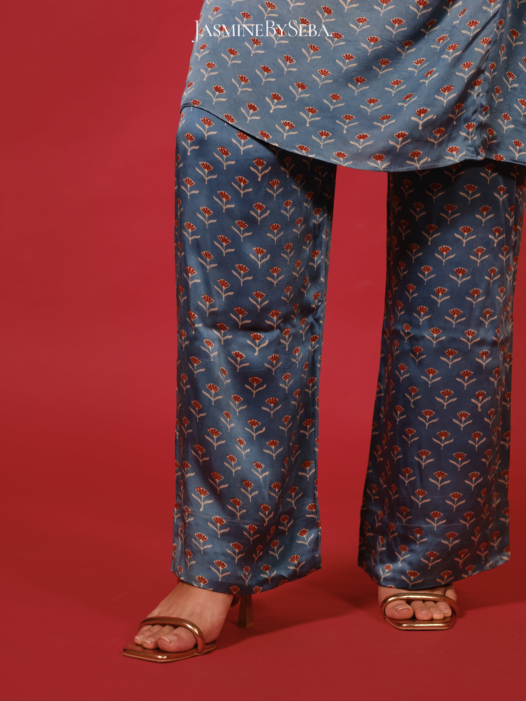 Ajrakh hand dyed hand block printed modal silk coord set