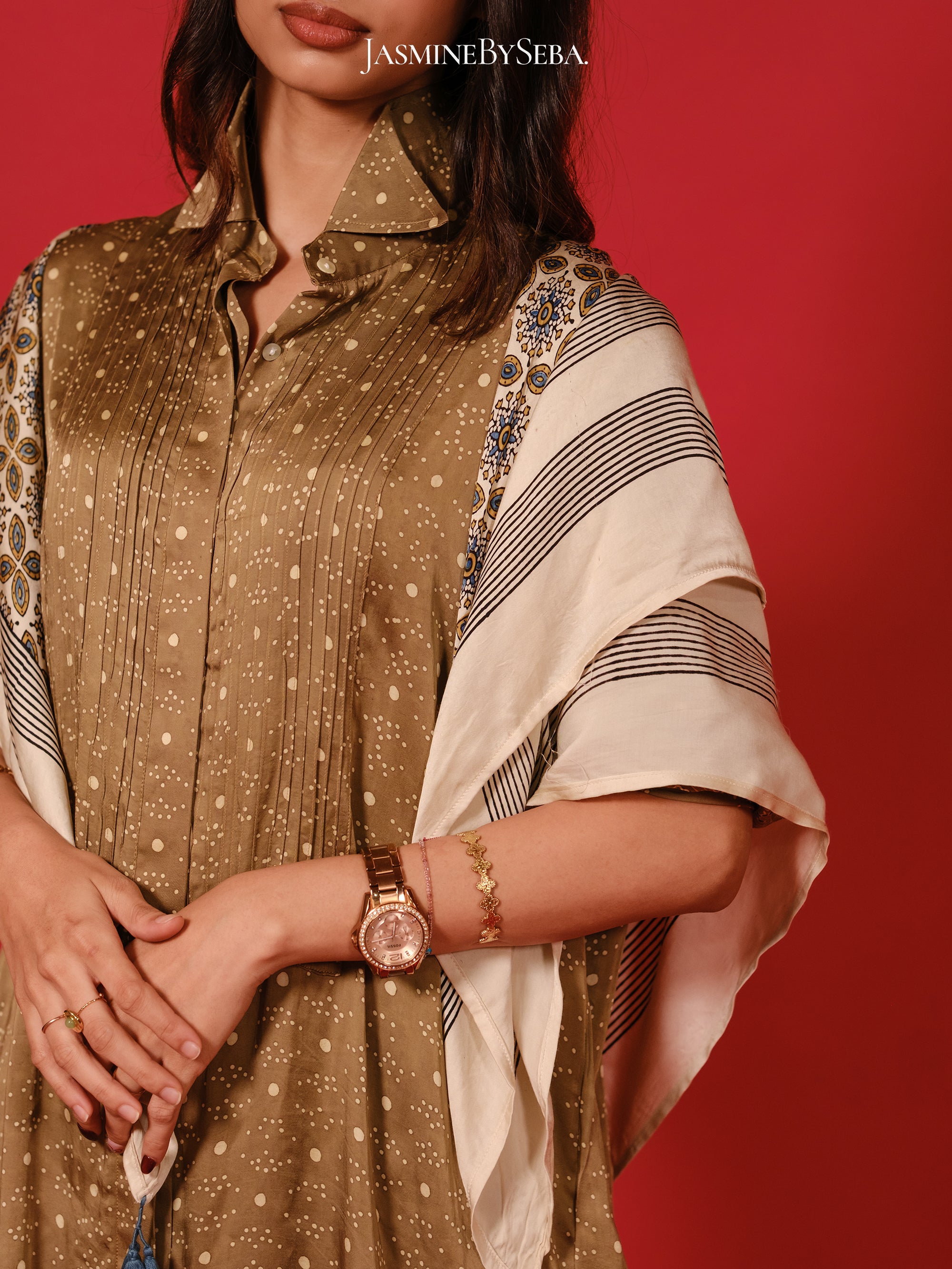 Ajrakh hand dyed hand block printed modal silk coord set