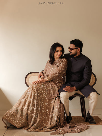 Custom made Ajrakh handcrafted handloom Tusshar silk bridal lehenga set with pure handloom gajji silk dupatta detailed out with hand embroidry