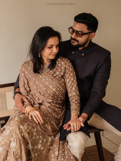 Custom made Ajrakh handcrafted handloom Tusshar silk bridal lehenga set with pure handloom gajji silk dupatta detailed out with hand embroidry