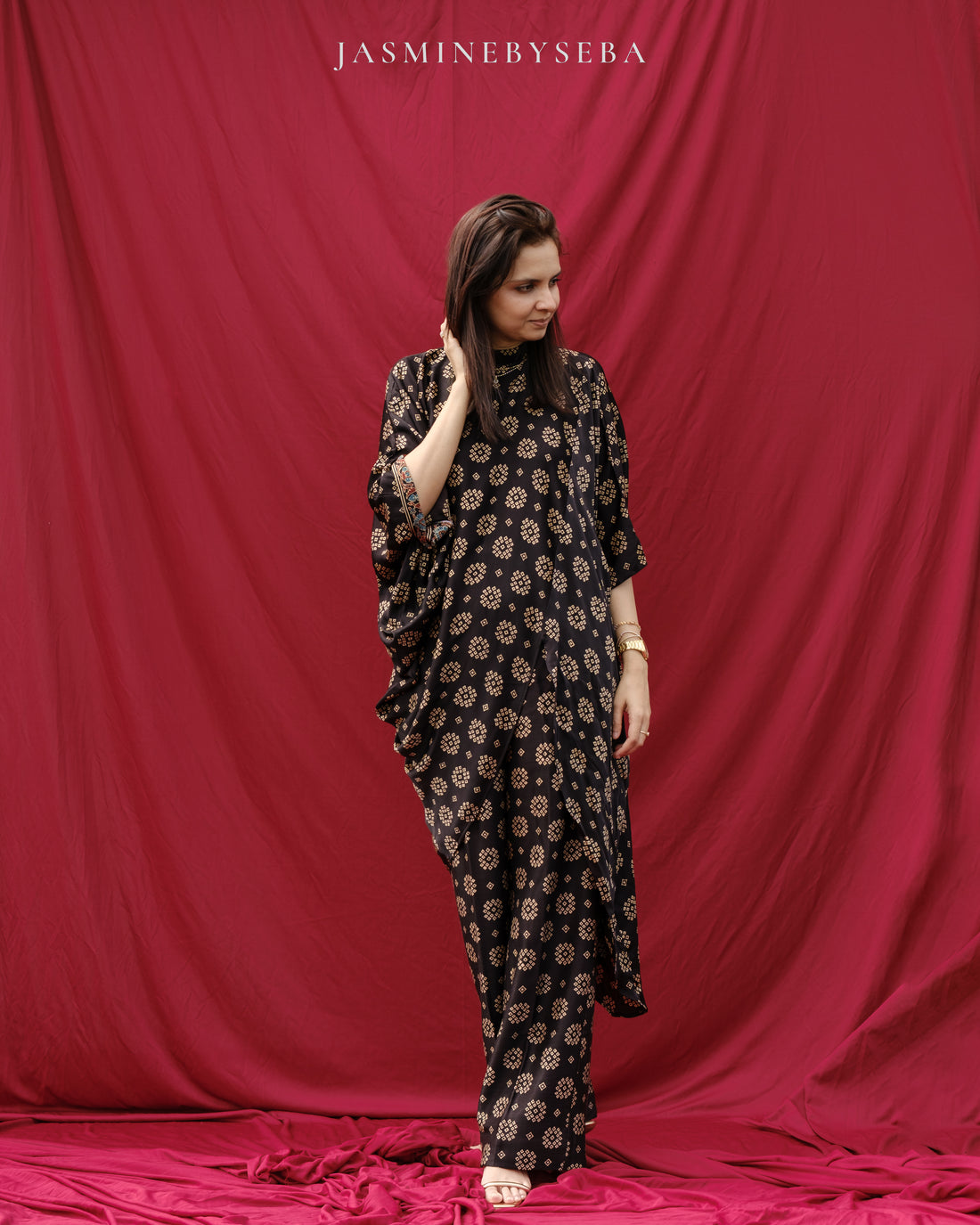 Ajrakh hand dyed hand block printed modal silk coord set