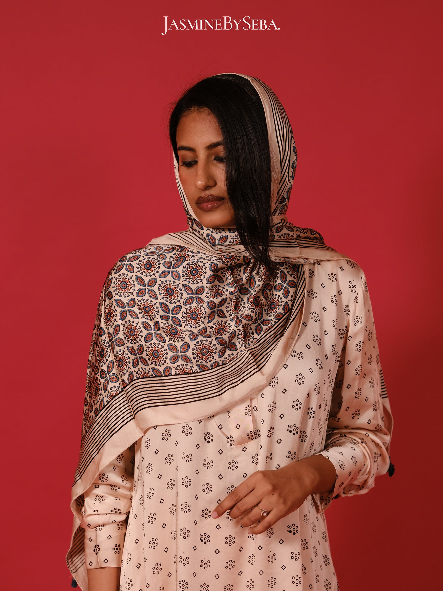 Ajrakh hand dyed hand block printed modal silk coord set