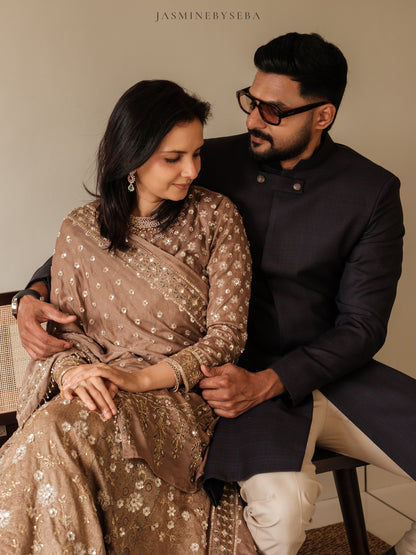 Custom made Ajrakh handcrafted handloom Tusshar silk bridal lehenga set with pure handloom gajji silk dupatta detailed out with hand embroidry