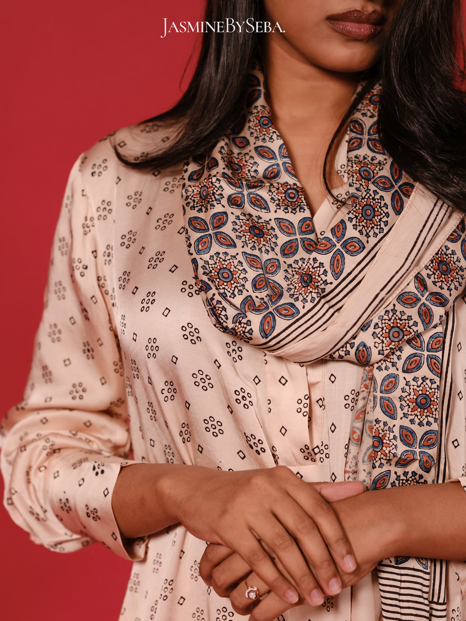 Ajrakh hand dyed hand block printed modal silk coord set