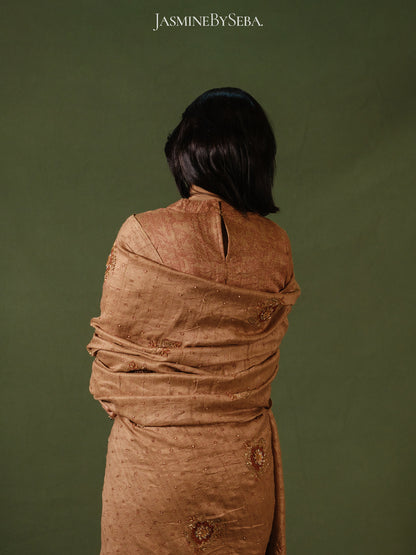 Ajrakh pure handloom tussar silk hand dyed, hand block printed and handworked saree