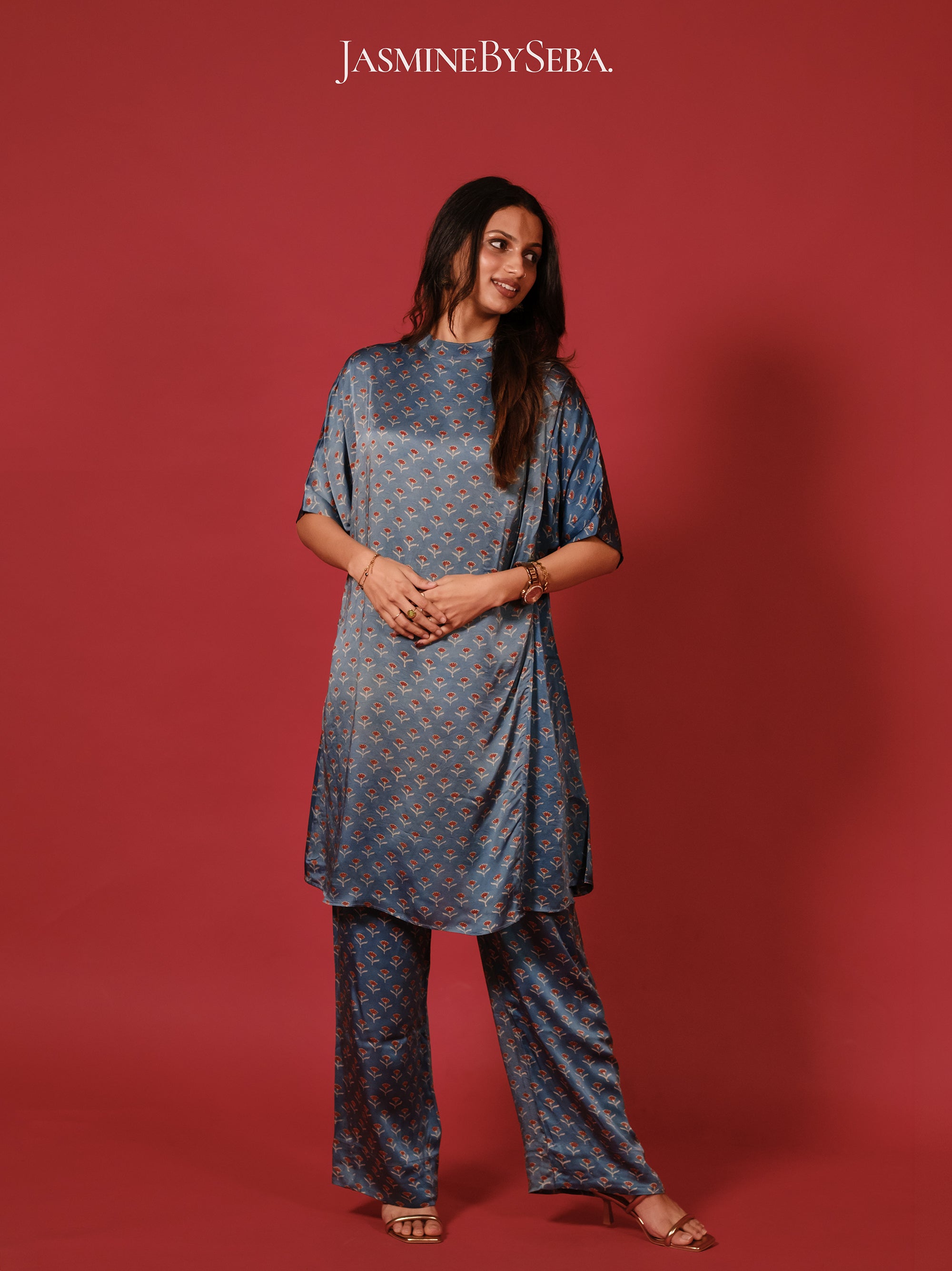 Ajrakh hand dyed hand block printed modal silk coord set
