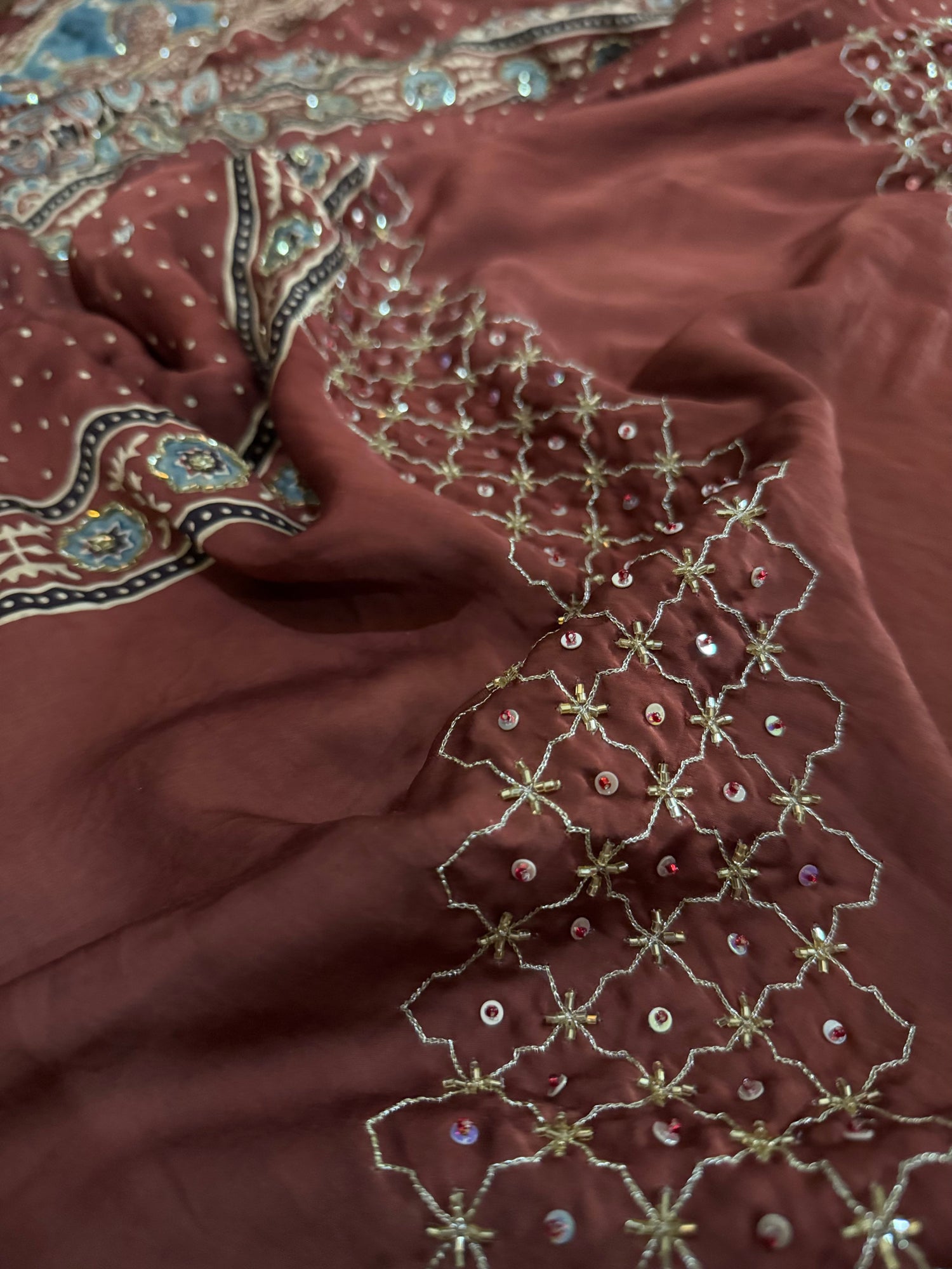 Ajrakh modal silk handworked saree with modal silk handworked dupatta