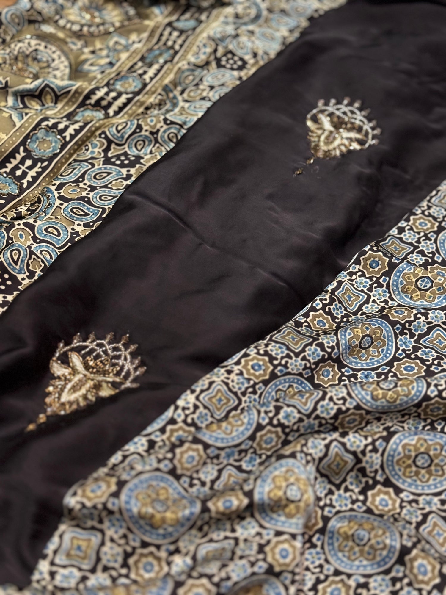 Ajrakh modal silk handworked saree with modal silk handworked dupatta