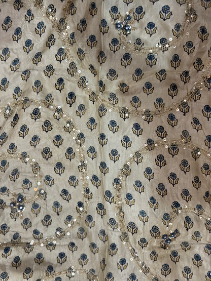 Ajrakh pure handloom gajji silk hand dyed, hand block printed and handworked saree