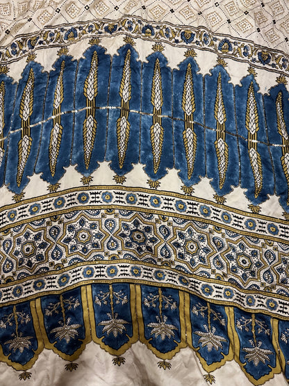 Ajrakh pure modal silk hand dyed, hand block printed and handworked saree