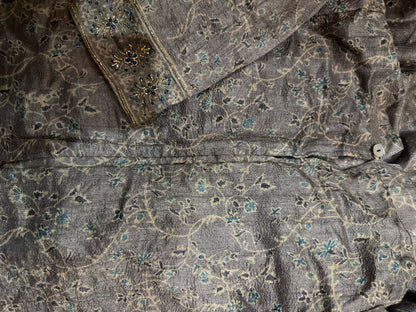 Ajrakh pure handloom tussar silk hand dyed, hand block printed and handworked saree