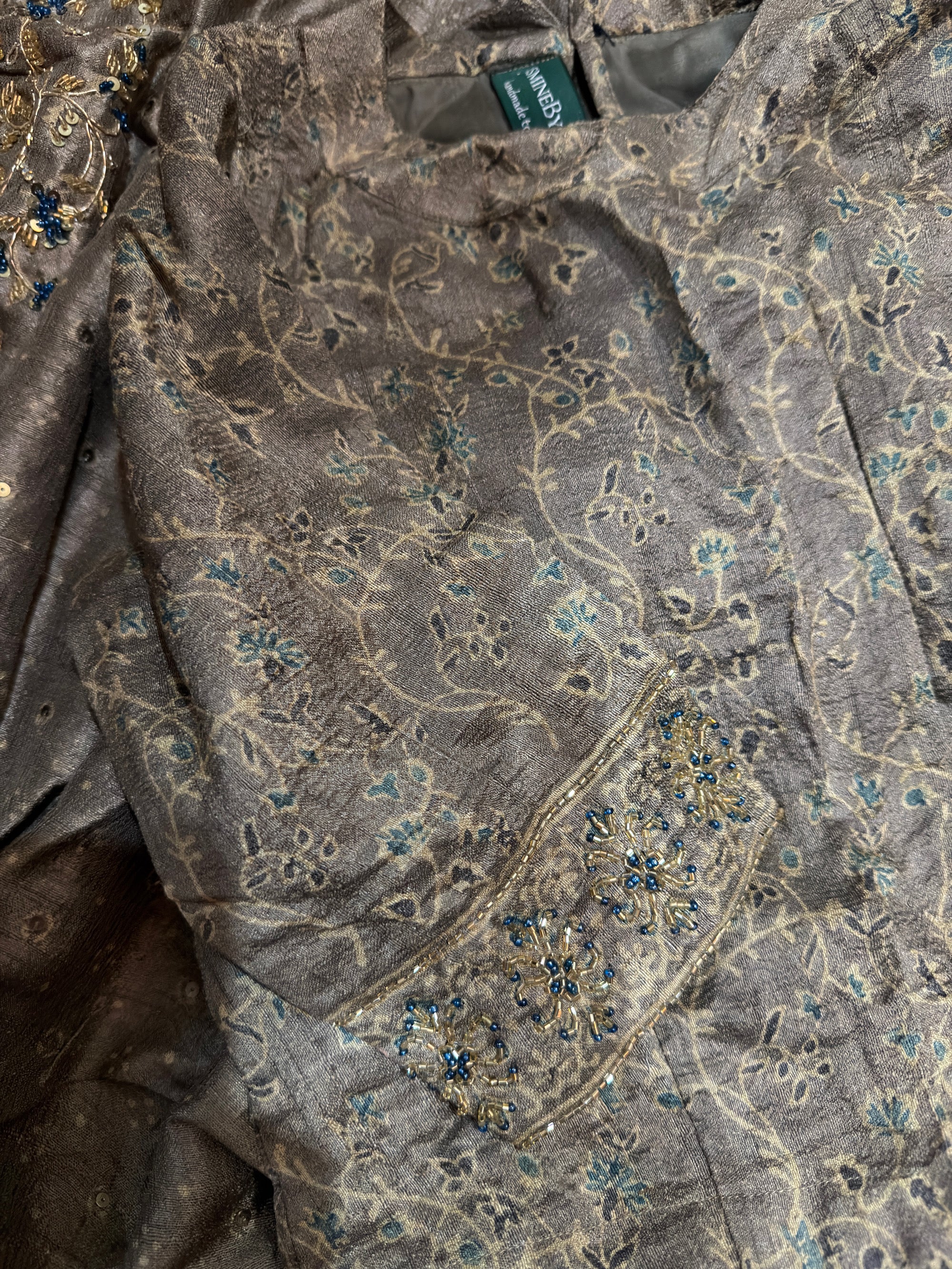 Ajrakh pure handloom tussar silk hand dyed, hand block printed and handworked saree