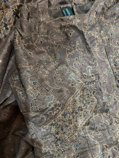 Ajrakh pure handloom tussar silk hand dyed, hand block printed and handworked saree
